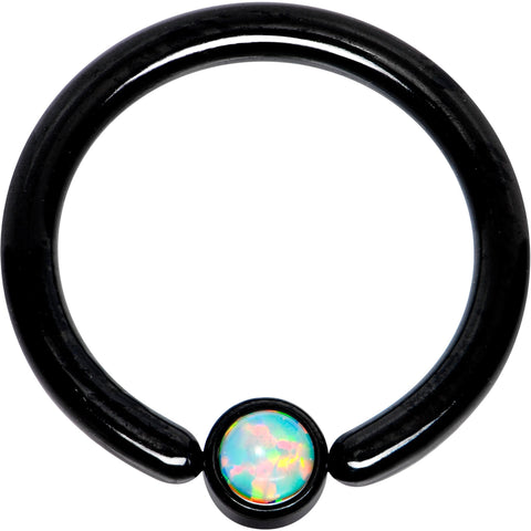 12G 1/2 White Faux Opal 4mm Disc Black IP BCR Captive Ring