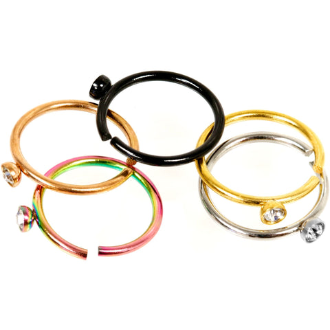 20G 5/16 Clear Gem Multi Color Seamless Circular Ring Set of 5