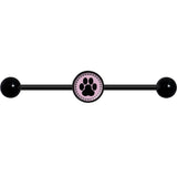 14G Black on Pink Paw Print Black Industrial Barbell 37mm