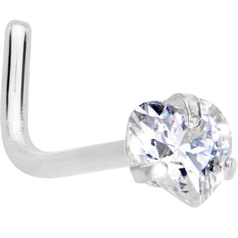 20G 1/4 Clear Heart 3mm CZ Gem Steel L-Shape Nose Ring