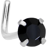 20G 1/4 Black 3mm CZ Gem Steel L-Shape Nose Ring