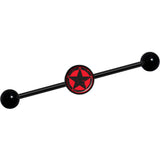 14G Black Red Distressed Star Black Industrial Barbell 37mm