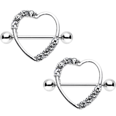 14G 3/4 Clear Gem Ring Round My Heart Nipple Shield Set