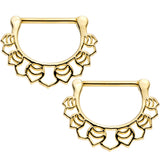 14G 9/16 Gold Plated Lattice Style Leaves Nipple Clicker Set
