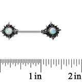 14G 5/8 White Synthetic Opal Tribal Sun Nipple Barbell Set