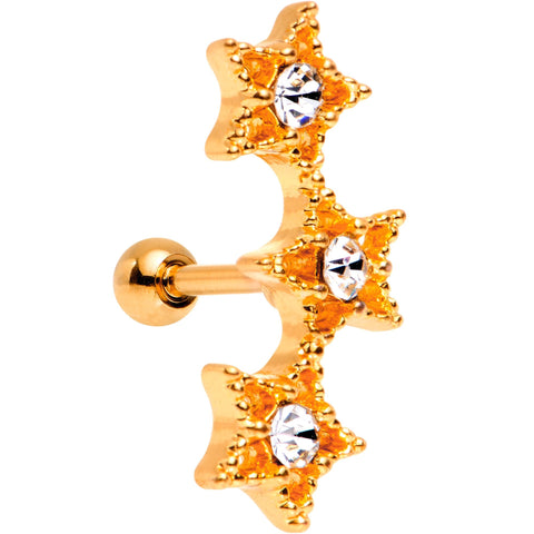 18G Clear Gem Rose Gold Plated Star Trio Cartilage Tragus Earring