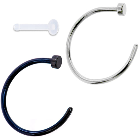 20G 3/8 Pack Set of 3 Assorted Stainless Steel Nose Hoop Rings