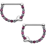 14G 1/2 Clear and Pink Gem Steel Heart Nipple Clicker Set