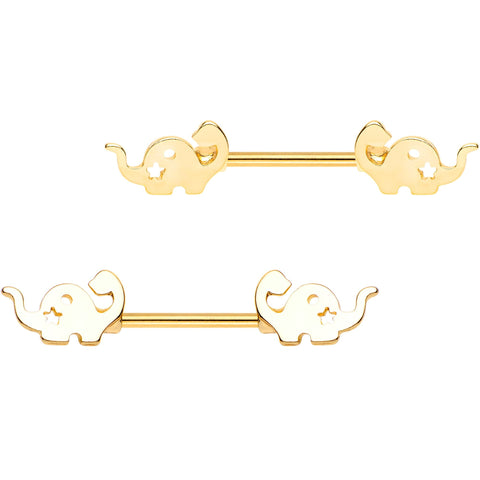9/16 Gold IP Brontosaurus Dinosaur Nipple Ring Barbell Set