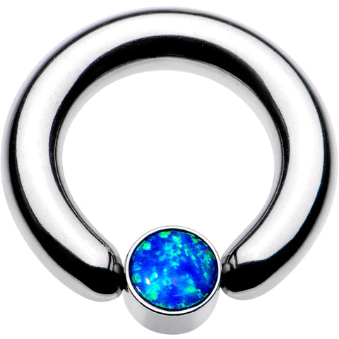 6G 1/2 Aqua Faux Opal 6mm Disc BCR Captive Ring