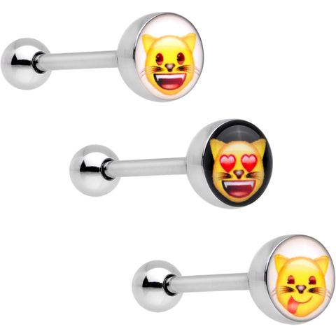 5/8 Licensed Cat Face emoji Tongue Ring Set of 3