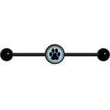 14G Black on Blue Paw Print Black Industrial Barbell 37mm