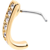 20G Clear CZ Sleek Gold Tone Faux Hoop L Shaped Nose Ring