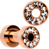 Clear CZ Gem Rose Gold PVD Bling Screw Fit Tunnel Plug Set 3mm to 16mm