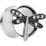 5/8 Clear Gem Steel Hi Sky Dragonfly Double Flare Tunnel Plug Set