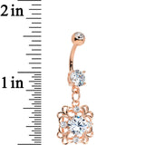 Clear CZ Gem Rose Gold Plated Steel Blooming Flower Dangle Belly Ring