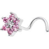 20G 1/4 Pink and Clear CZ Gem Flower Left Nose Screw