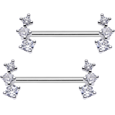 Clear CZ Gem Triple Cascade Barbell Nipple Ring Set