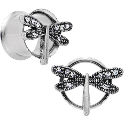9/16 Clear Gem Steel Hi Sky Dragonfly Double Flare Tunnel Plug Set