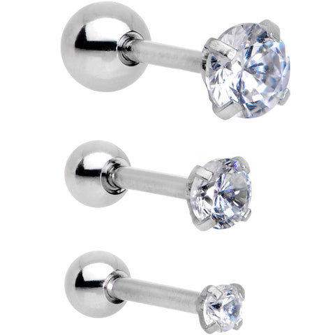 18G 5/16 Clear CZ Gem Tragus Cartilage Earring 3 Pack Set