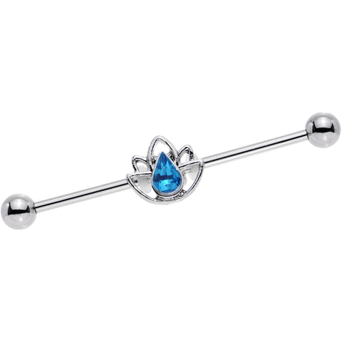 14G Aqua Gem Lonely Lotus Flower Industrial Barbell 38mm