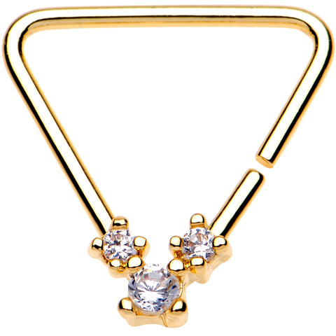 20G 3/8 Clear CZ Gems Gold Tone Plated Triangle Seamless Ring