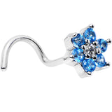 20G 1/4 Aqua Blue and Clear CZ Gem Flower Right Nose Screw