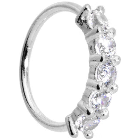 20G 1/4 Clear CZ Gem 14k White Gold Seamless Circular Ring