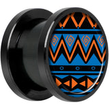 Blue Orange Tribal Print Black Anodized Screw Fit Plug Set 1/2