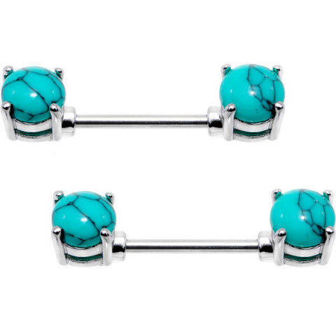 14G 9/16 Faux Turquoise Stone Barbell Nipple Ring Set