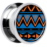 Blue Orange Tribal Print Steel Screw Fit Plug Set 9/16