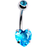 Aqua CZ Gem Sweet Heart Sweep Dangle Belly Ring