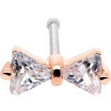 20G 1/4 Clear CZ Gem Rose Gold Tone Bow Tie Formal Nose Bone