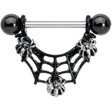 9/16 Black Baby Spiders on Web Halloween Dangle Nipple Ring Set