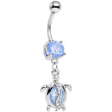 Aqua Faux Opal Clear Gem Beach Turtle Dangle Belly Ring