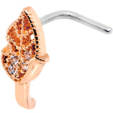 20G Clear CZ Rose Gold Tone Leaf Faux Hoop L Shaped Nose Ring