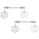 14G 5/8 Winter Snowflake Dangle Barbell Nipple Ring Set