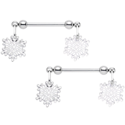 14G 5/8 Winter Snowflake Dangle Barbell Nipple Ring Set
