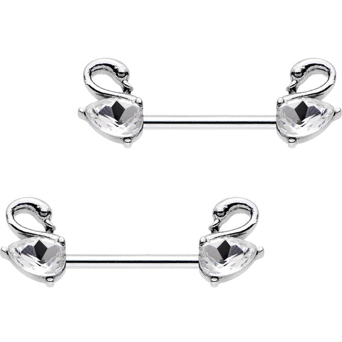 14G 9/16 Clear Gem Swimming Swan Nipple Barbells