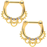 1/4 Clear CZ Gem Gold Tone Anodized Filigree Nipple Clicker Set