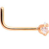 20G 1/4 Clear Square 2.5mm CZ Gem Rose Gold IP L-Shape Nose Ring