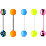 14G 9/16 Rainbow Funky Fun Barbell Tongue Ring Pack Set of 5