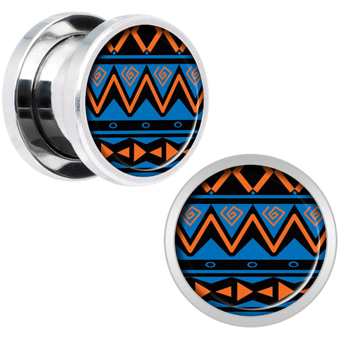 Blue Orange Tribal Print Steel Screw Fit Plug Set 00G