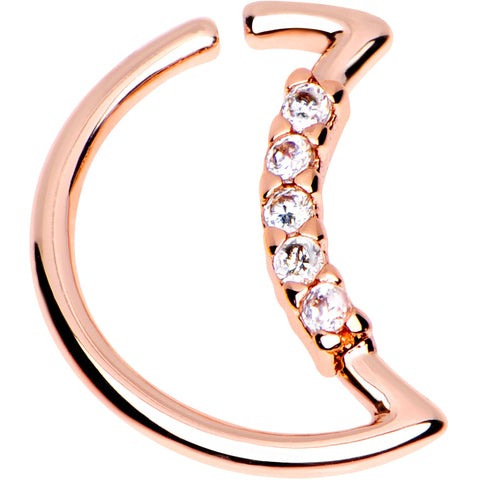 Clear CZ Strand Gem Rose Gold Plated Moon Left Daith Cartilage Tragus