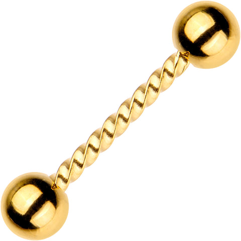 14G 5/8 Gold Tone IP Seriously Twisted Barbell Tongue Ring