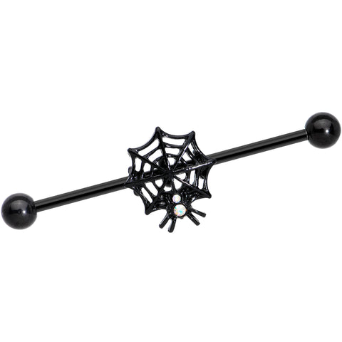 14G Aurora Gem Black Spider Web Halloween Industrial Barbell 38mm