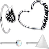 20G Wings Heart Nose Bone Heart Closure Ring Pack Set of 4