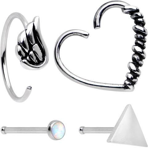 20G Wings Heart Nose Bone Heart Closure Ring Pack Set of 4