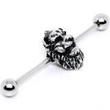14G Fearsome Roaring Lion Charm Industrial Barbell 38mm
