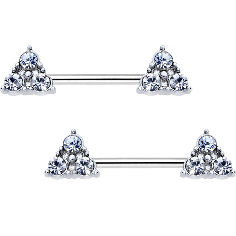 3/8 Clear Gem Pyramid Trio Barbell Nipple Ring Set